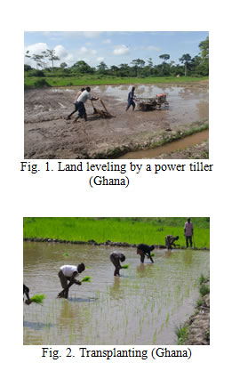 Fig.1. Land leveling by a power tiller (Ghana)
