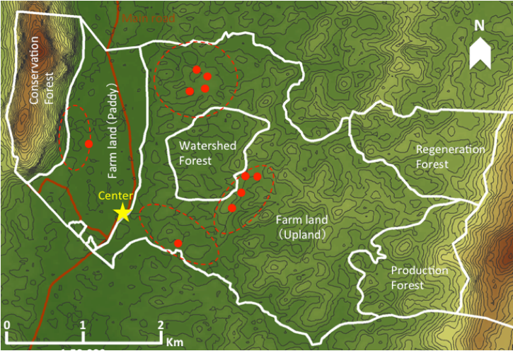Fig. 1.　Firewood harvest locations of target survey villages in Vientiane Capital.