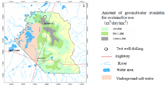 Fig.2　Distribution of available groundwater for sustainable use in the research area