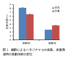 図2　麻酔によるハネジナマコの体長、体重測定時の変動係数の変化