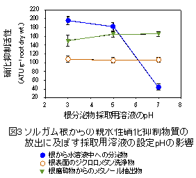 図3　ソルガム根からの親水性硝化抑制物質の放出に及ぼす採取用溶液の設定pHの影響