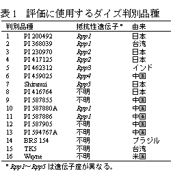 表1　評価に使用するダイズ判別品種