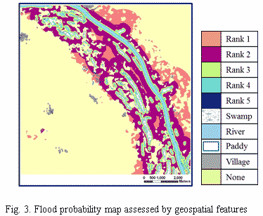 Fig.3. Flood probability map assessed by geospatial features