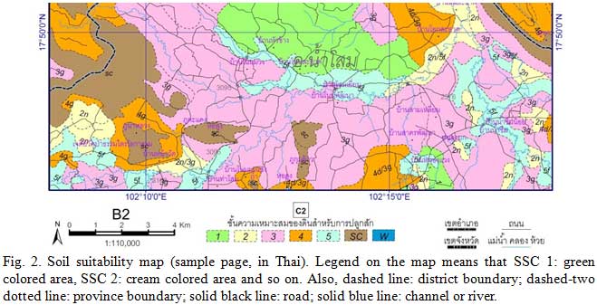 Fig.2. Soil suitability map (sample page, in Thai). 