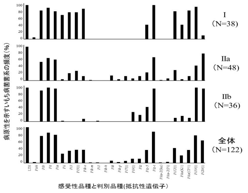 図1 イネいもち病菌菌系の判別品種に対する反応による分類