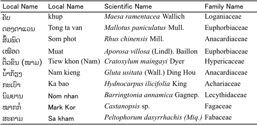 Table 1.　Compiled database showing some of the trees appearing after slash-and-burn agriculture