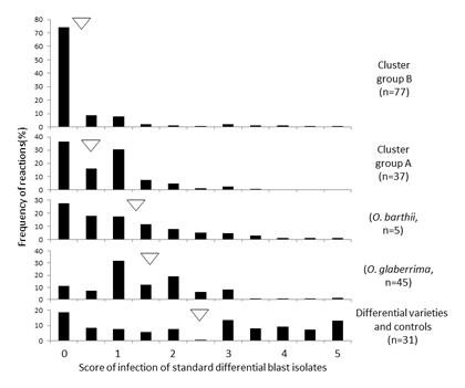 Fig. 1. Resistance of rice accessions from West Africa in each variety group.