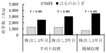 図3 「はるのおうぎ」の萌芽茎数