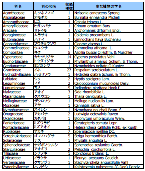 表１ サバンナ低湿地植物DBへの 収録種の一部（単子葉類）