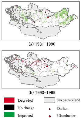 Fig. 2. Spatial distribution of vegetation trends over the 10-year time periods before and after the Fig. 1