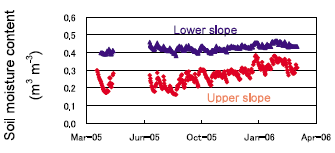 Fig. 2. Variation in soil moisture content at 10 cm soil depth.