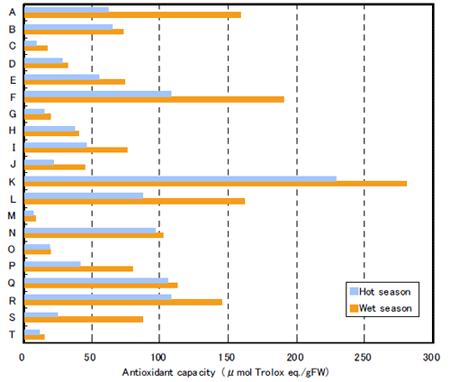 Fig. 1. Seasonal changes in antioxidant capacity of local Thai vegetables.