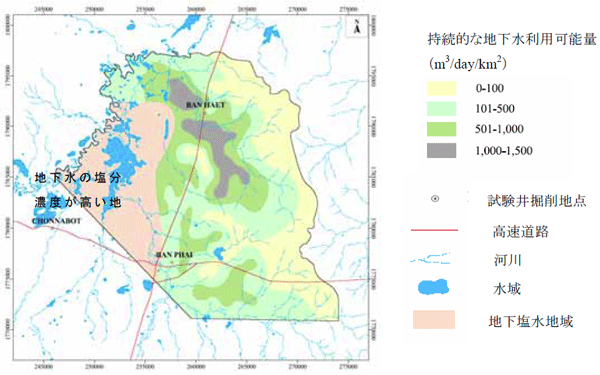 図2．調査地域における持続的な地下水利用可能量の分布．