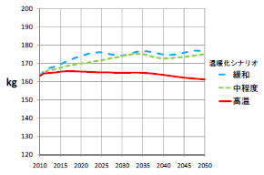 図3 高い単収（収量）成長率での1人当たりコメ消費量（kg/年）推移