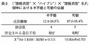 表2 （'黒種衣笠'×'ハイブシ'）×'黒種衣笠'B1F1個体における半不捻と可捻の分離