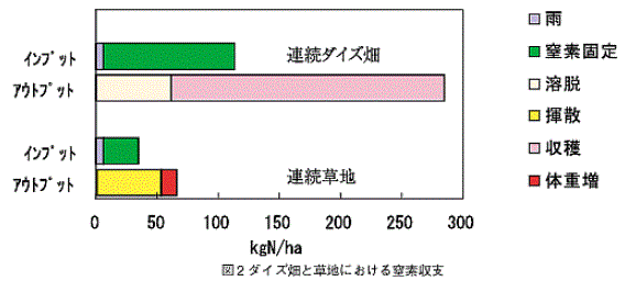 図2 ダイズ畑と草地における窒素収支