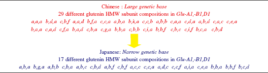 Table 2. Identification of Japanese and Chinese varieties with respect to HMW glutenin allele composition.