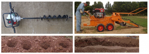 Fig. 1. Gas-powered portable auger (left) and self-propelled trencher (right)