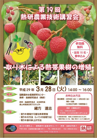 第19回熱研農業技術講習会「取り木による熱帯果樹の増殖」(3月28日)のポスター